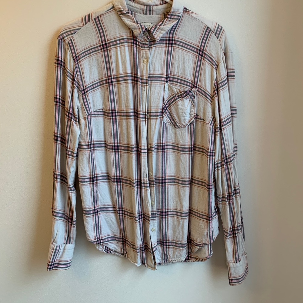 Black, pink, burnt orange and cream flannel